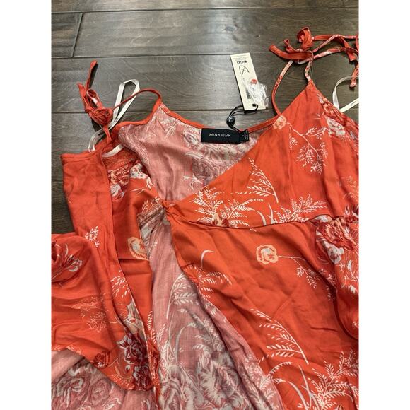 Minkpink Womens Orange Floral Hot Spring Wrap Dress Size S SMALL NWT NEW - Picture 4 of 11
